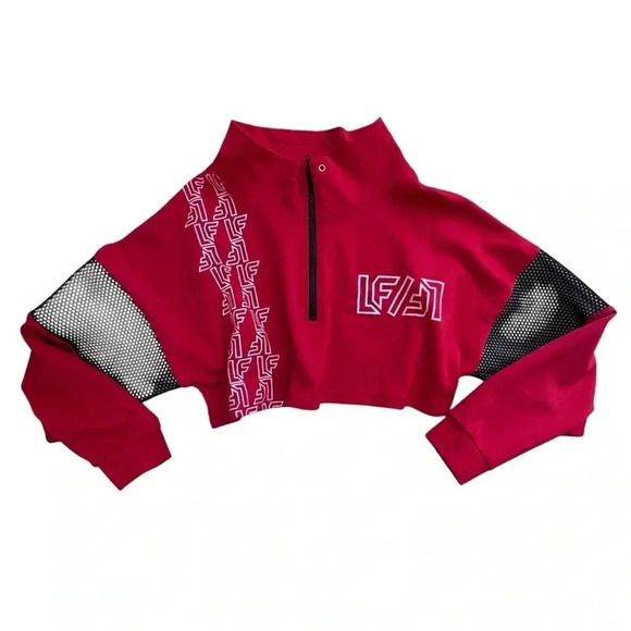 Vintage LF Cropped Red Black Track Suit Jacket OverSized Medium Mesh Detail - Picture 4 of 11